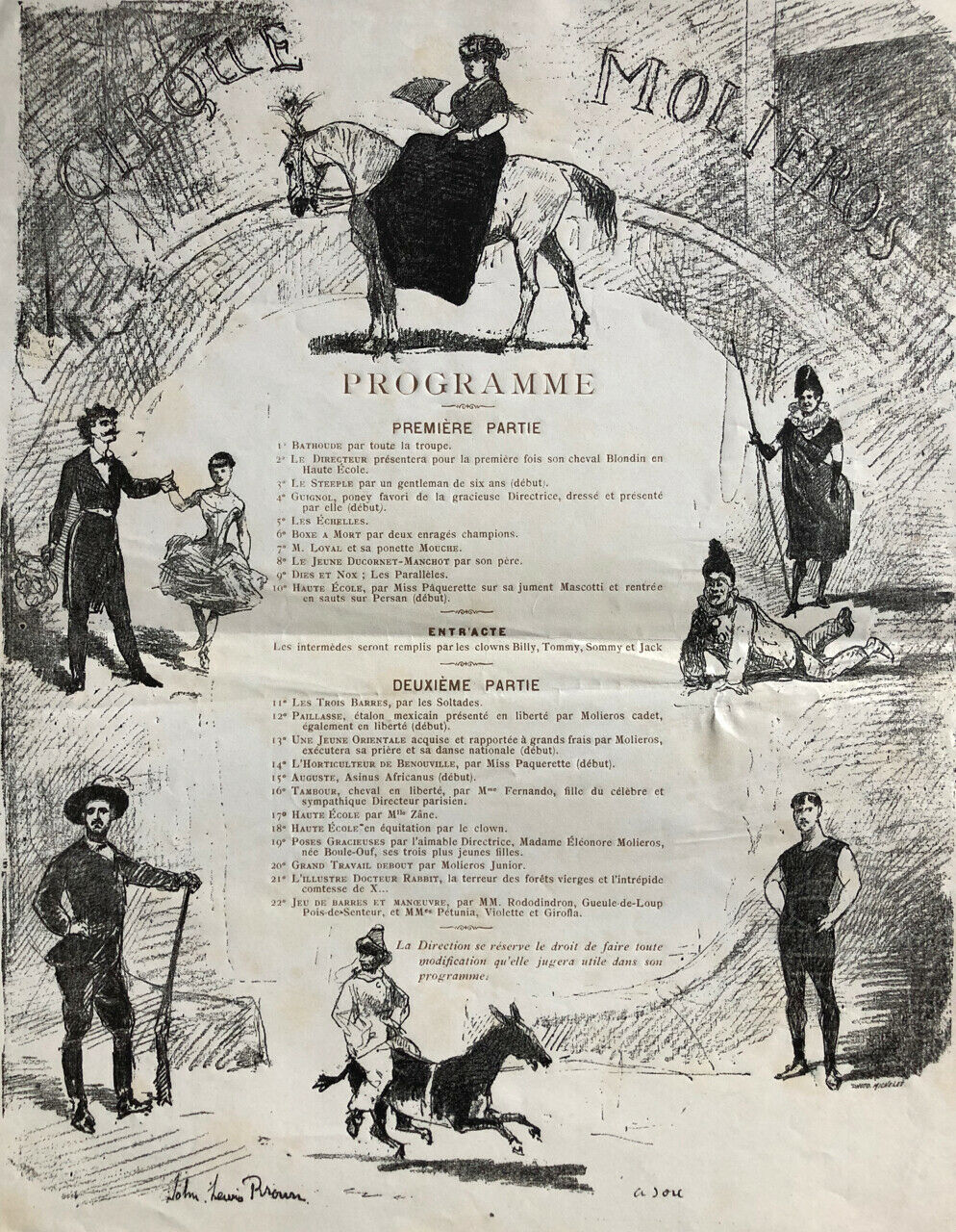 John Lewis Brown — 1 of the very first programs of the Molier circus — circa 1880.