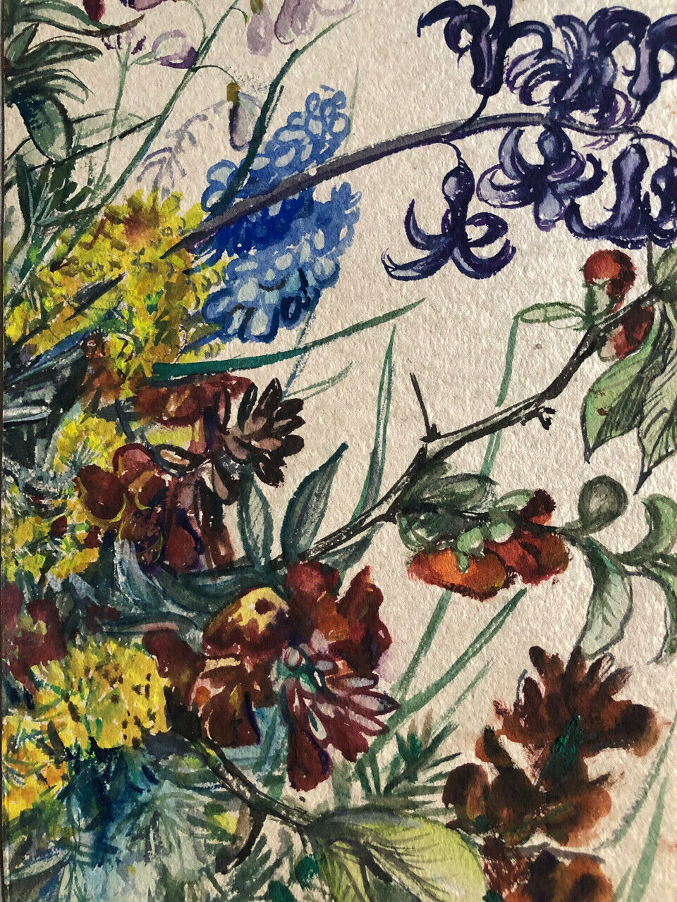 H K... — Fleurs — aquarelle sur papier signée et datée au dos — 1938.