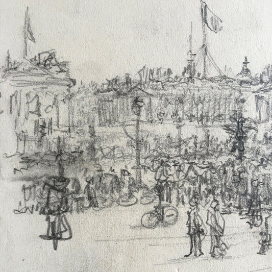 Place de la Concorde — dessin à la mine de plomb signé en bas à droite — 1919.