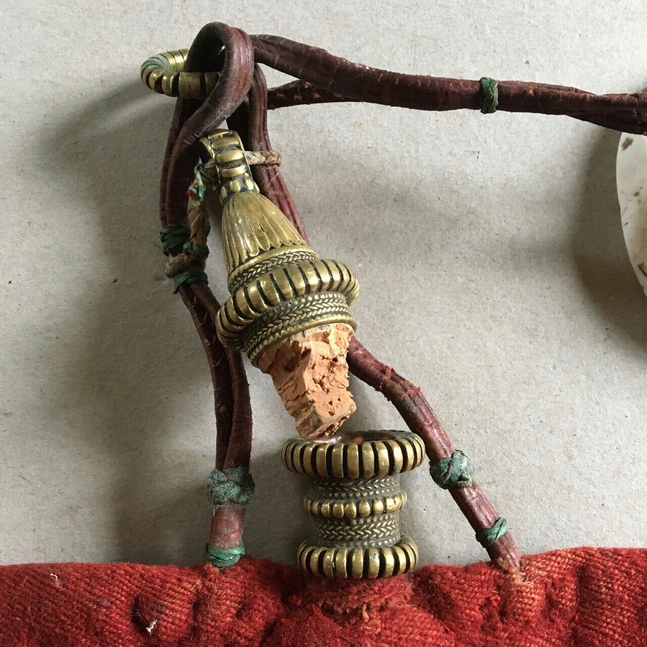 Ritual gourd (Cha-Bum) of "geshe" for ablutions — Tibet — bronze &amp; fabric