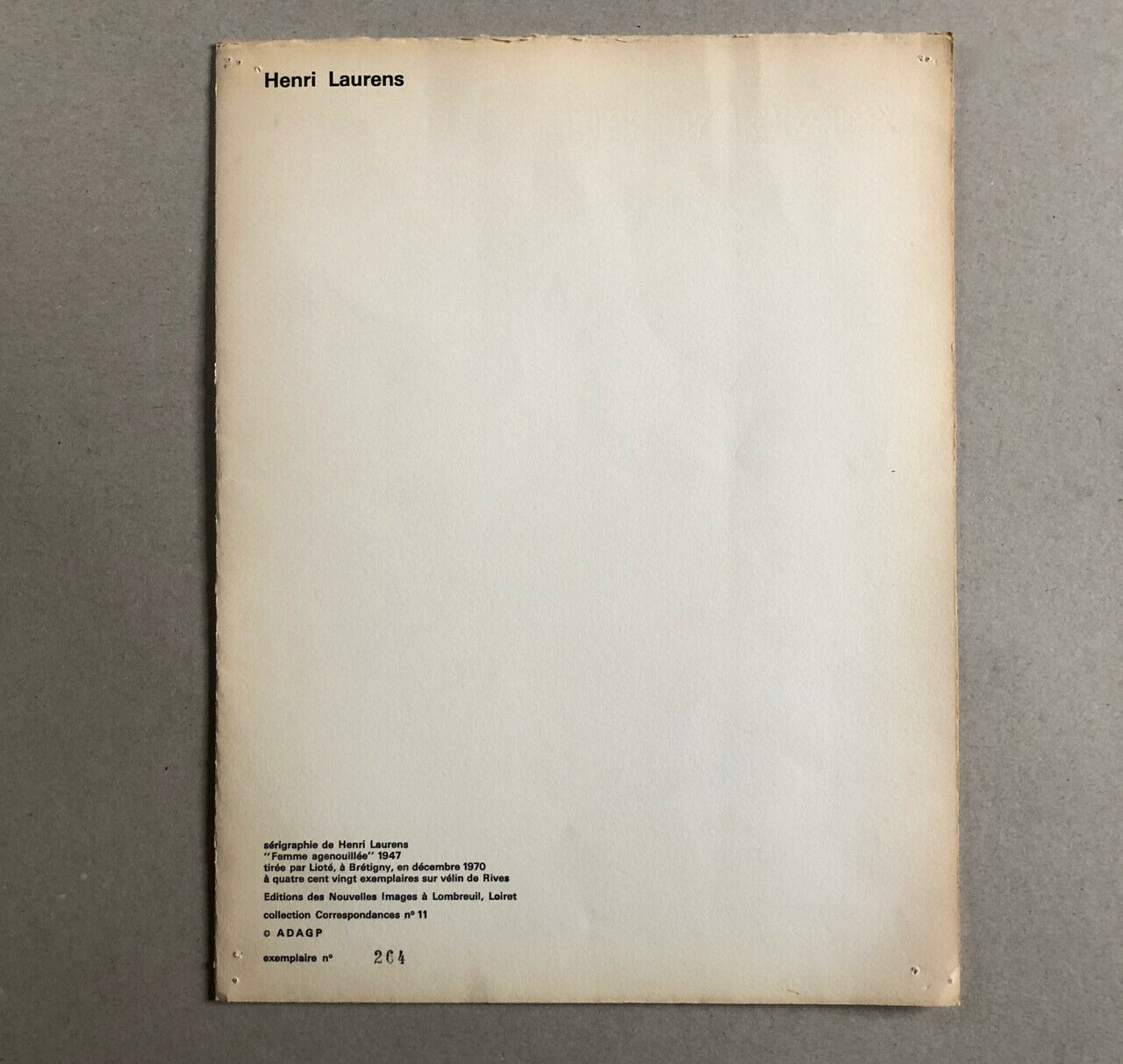 Henri Laurens — Femme agenouillée — sérigraphie n° — Nouvelles Images —1970.