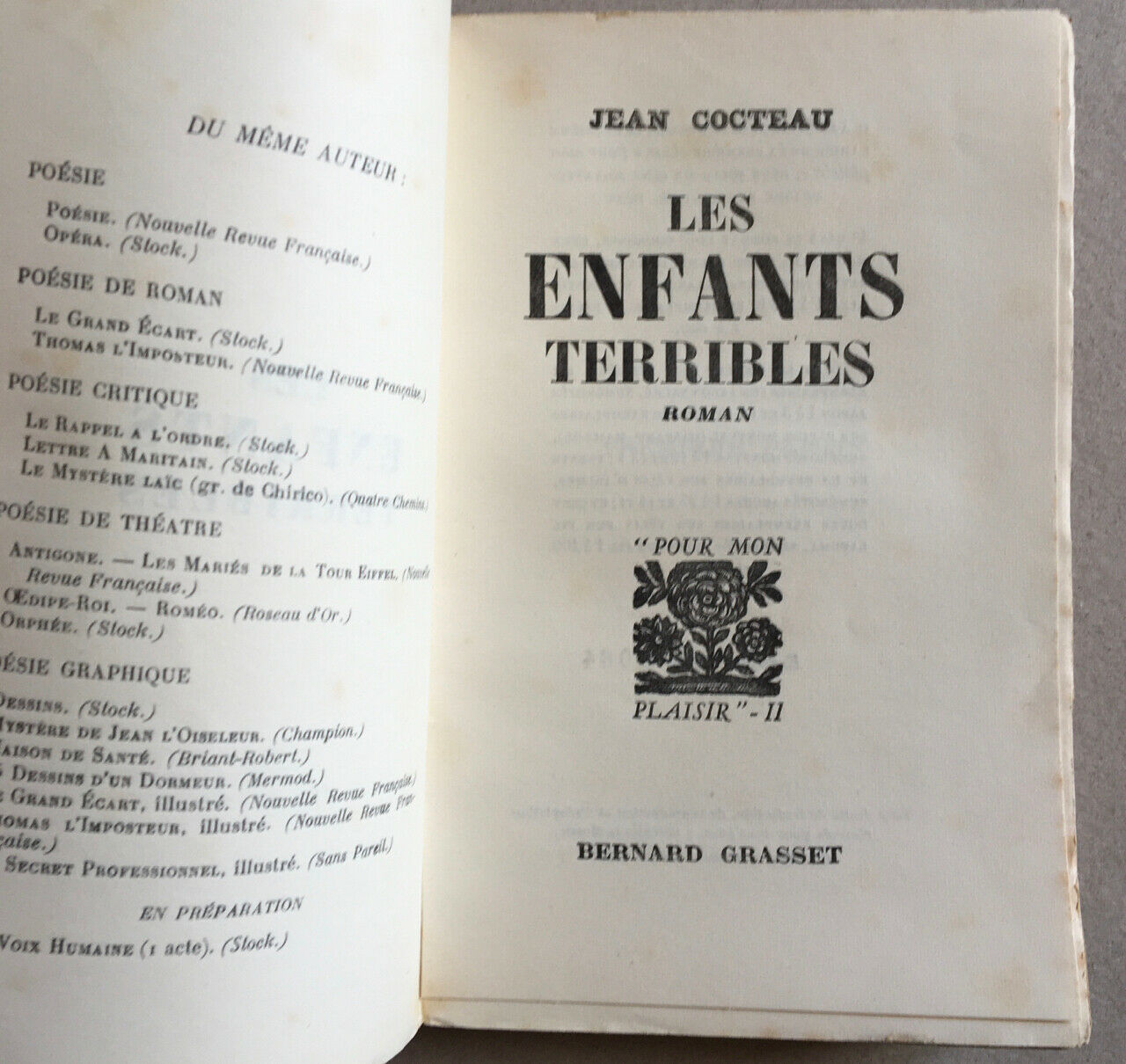 Jean Cocteau — Les Enfants terribles — édition originale — Bernard Grasset —1929