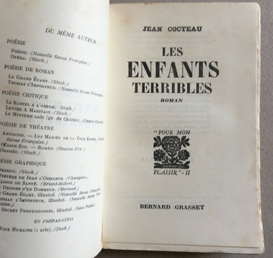 Jean Cocteau — Les Enfants terribles — original edition — Bernard Grasset —1929