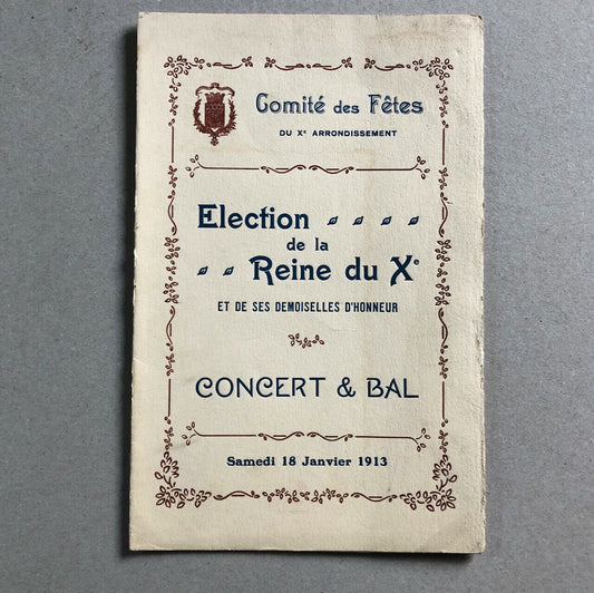 Concert &amp; ball program — Election of the queen of the 10th century — festival committee — 1913.