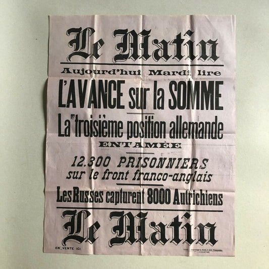 Le Matin — 12,300 prisoners — Newsstand poster — July 4, 1916.
