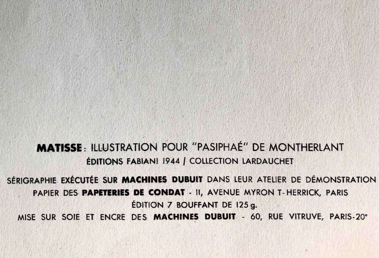 Henri Matisse (after) — Pasiphaé — silkscreen — Dubuit — circa 1950.