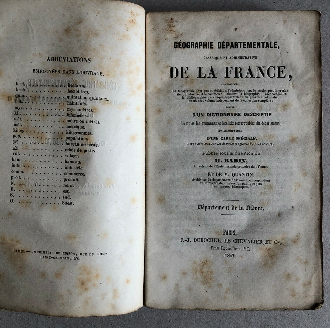 Departmental geography France — La Nièvre — folding map — Dubochet — 1847