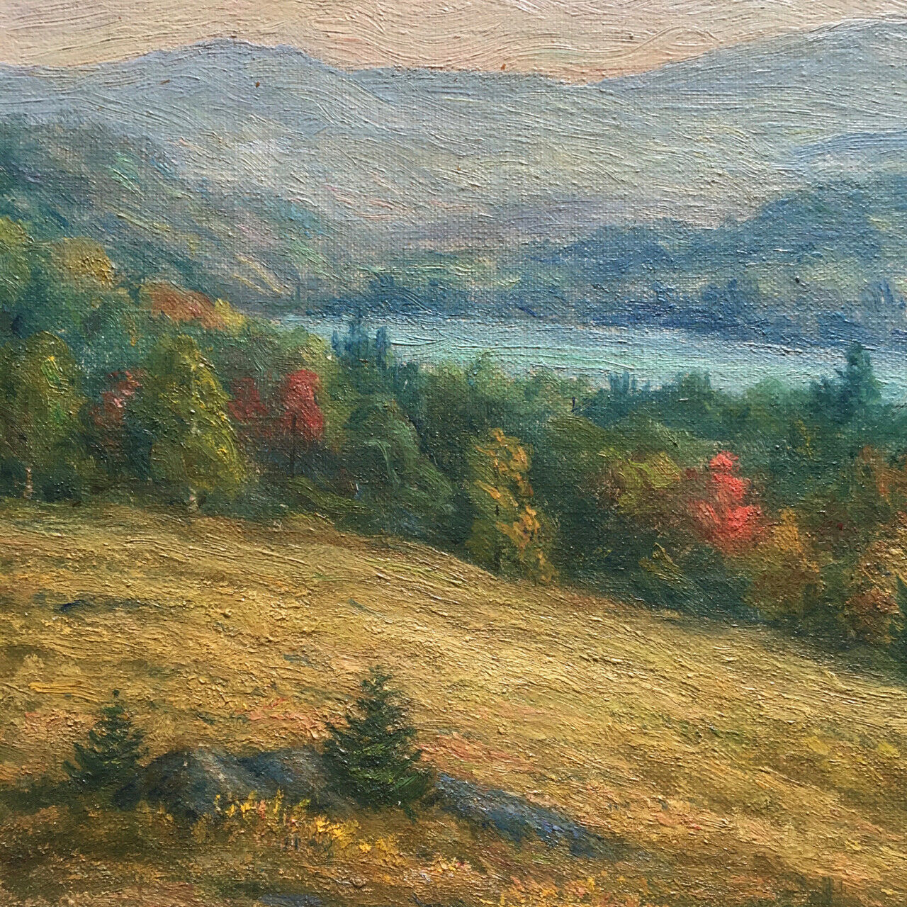 [American impressionism] Lakescape of New England — oil/canvas