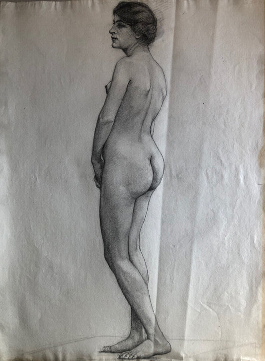 Nu féminin de 3/4 dos — fusain sur papier  — 62 x 47,5 cm.