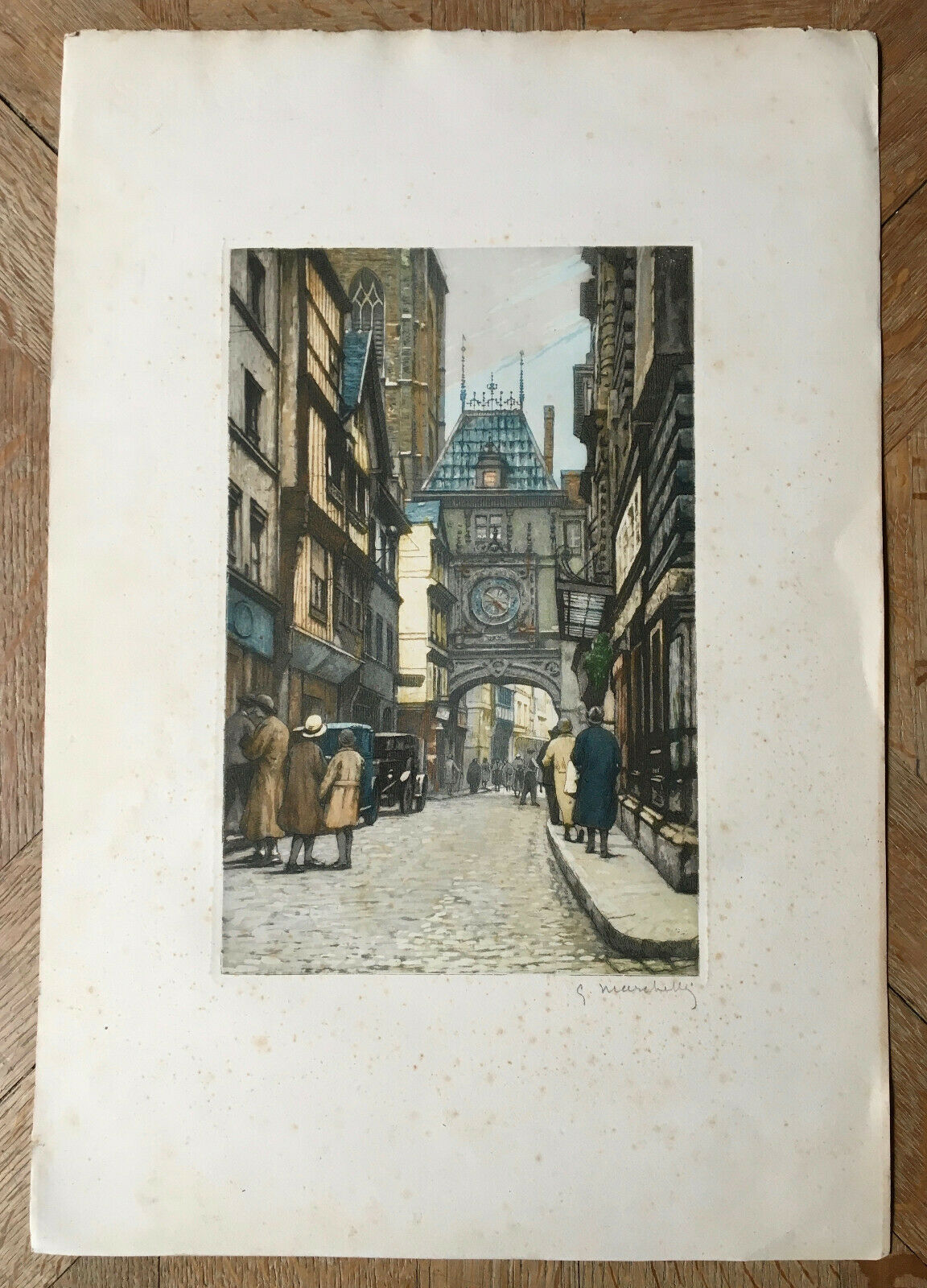 G. MARCHETTI - THE BIG CLOCK IN ROUEN - ORIGINAL SIGNED ETCHING - 1920.