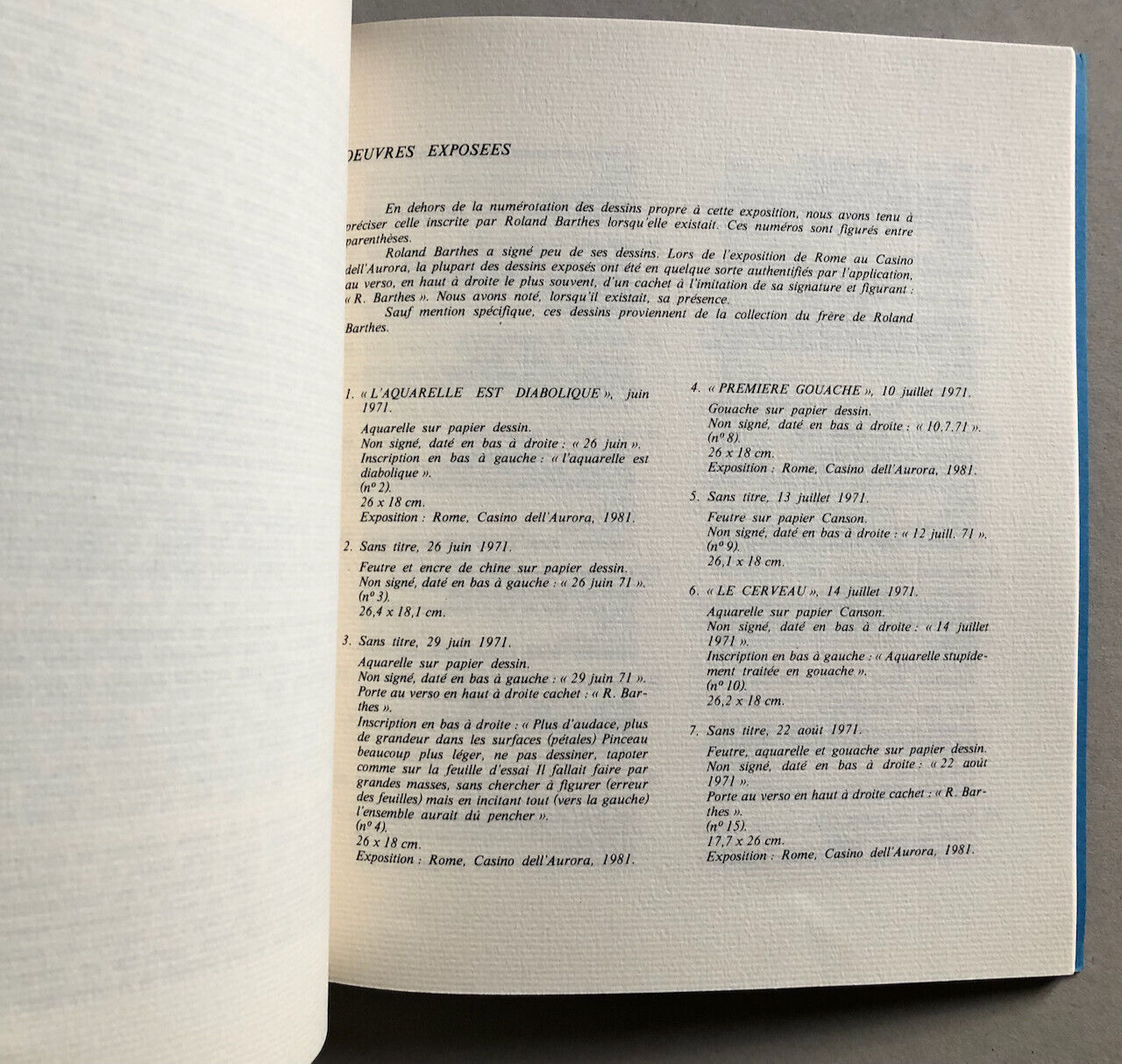 Roland Barthes — Maison Descartes — catalogue d'exposition de  dessins — 1982.