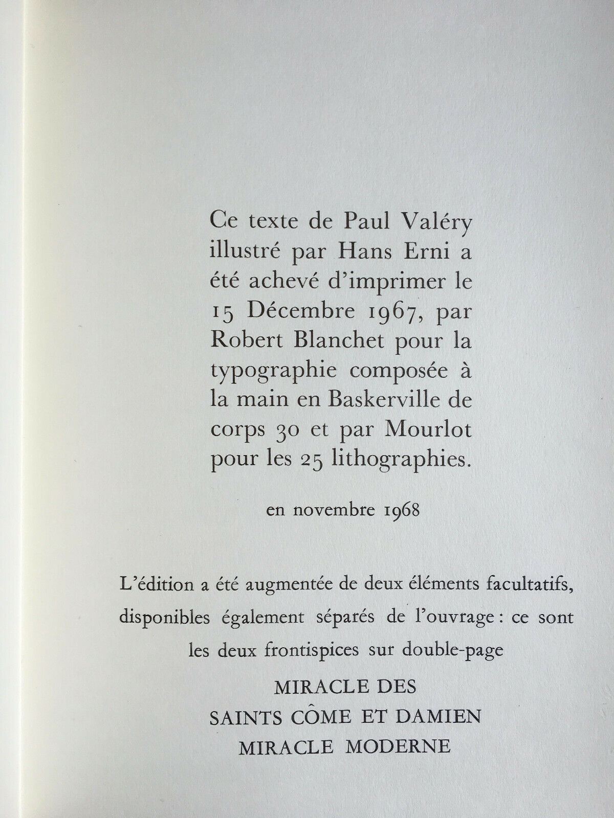 PAUL VALÉRY, ERNI — SIMPLE REFLECTIONS ON THE BODY — FAC-SIMILE SP — EAD — 1968