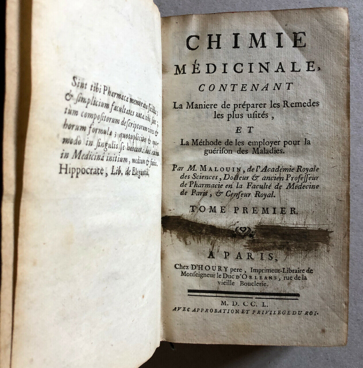 Malouin — Medicinal chemistry containing the way […] — 2 Vol. — D’houry — 1750.