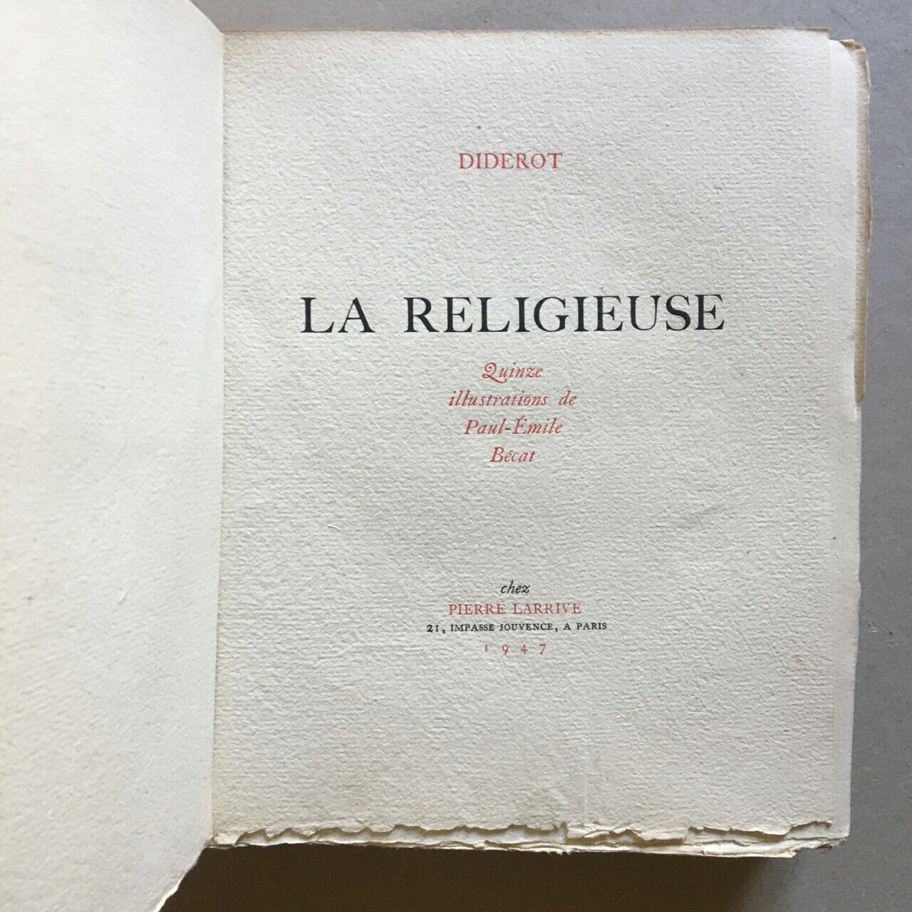 Diderot — La Religieuse — ill. Bécat — triple suite + original — Larrive — 1947.