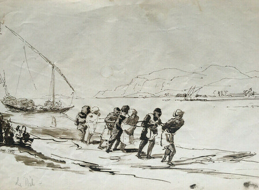 Haulers on the Nile — pen and ink drawing — dated lower left — 1886