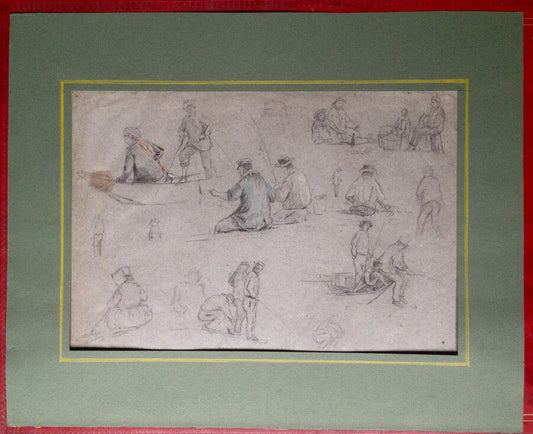 Study of anglers — graphite and pastel drawing — late 19th century.