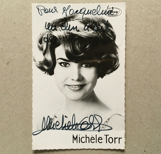 Michèle Torr — carte photo dédicacée  — photo Aubert pour Mercury — circa 1965.