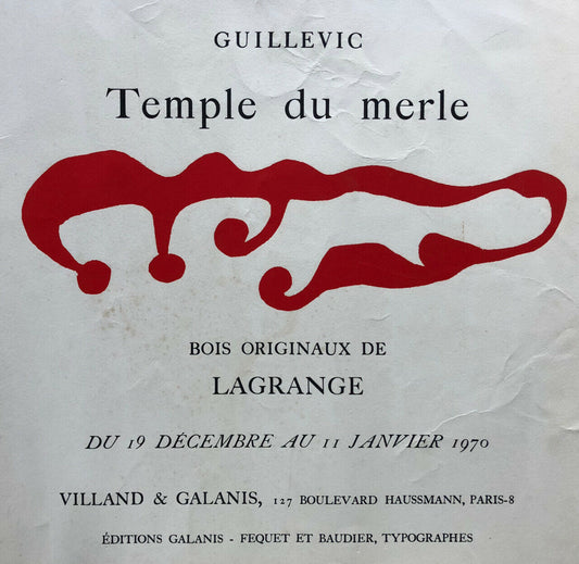 Guillevic / Lagrange — lithographed poster — Villand &amp; Gallanis gallery — 1970