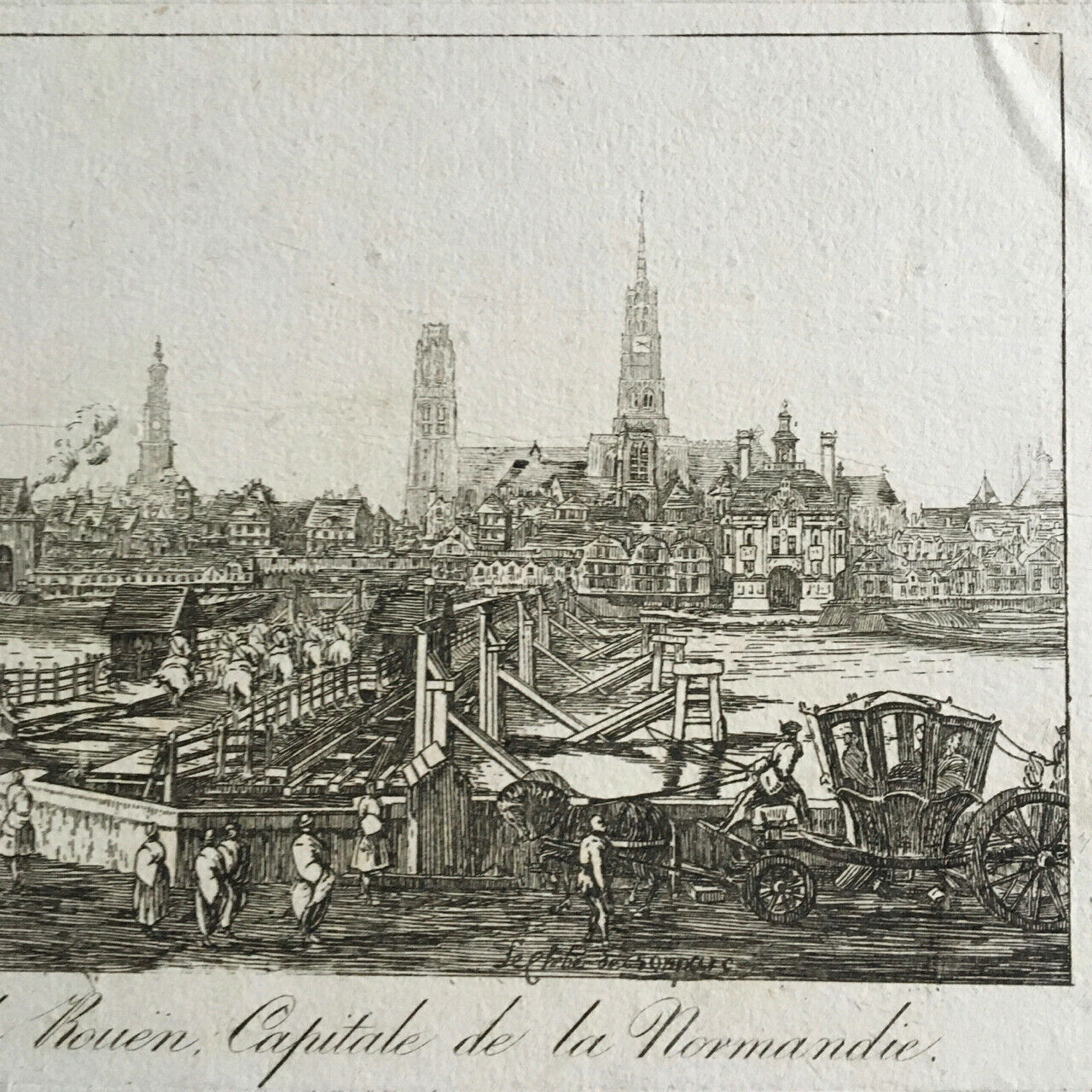 Vue de la ville de Rouën, Capitale de la Normandie — eau-forte signée — c. 1700.