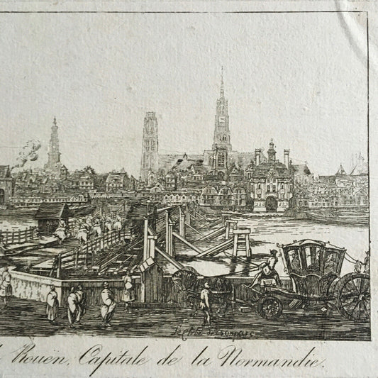 View of the city of Rouën, Capital of Normandy — signed etching — c. 1700.