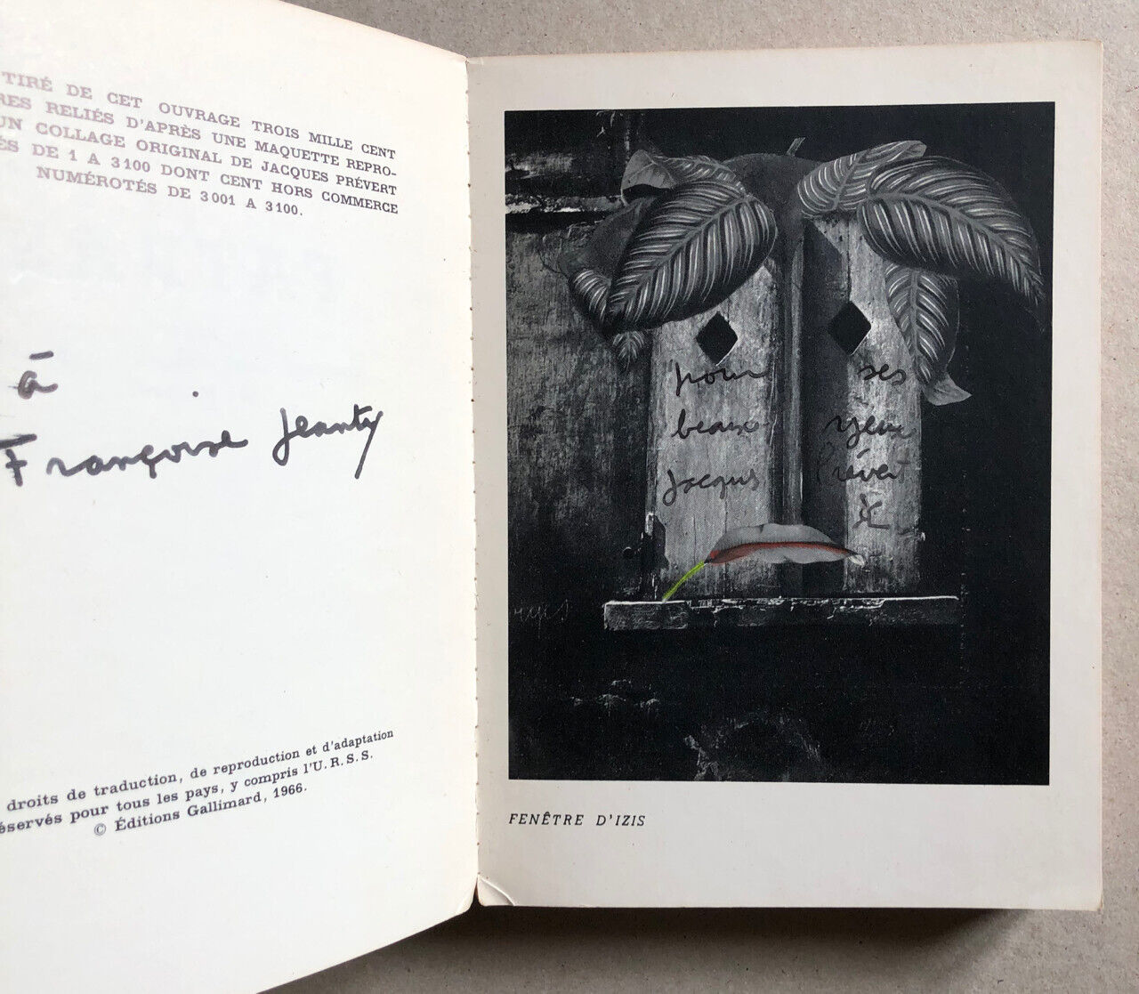Jacques Prévert — Fatras — É.O. — dessin & envoi autographe — NRF — 1966.