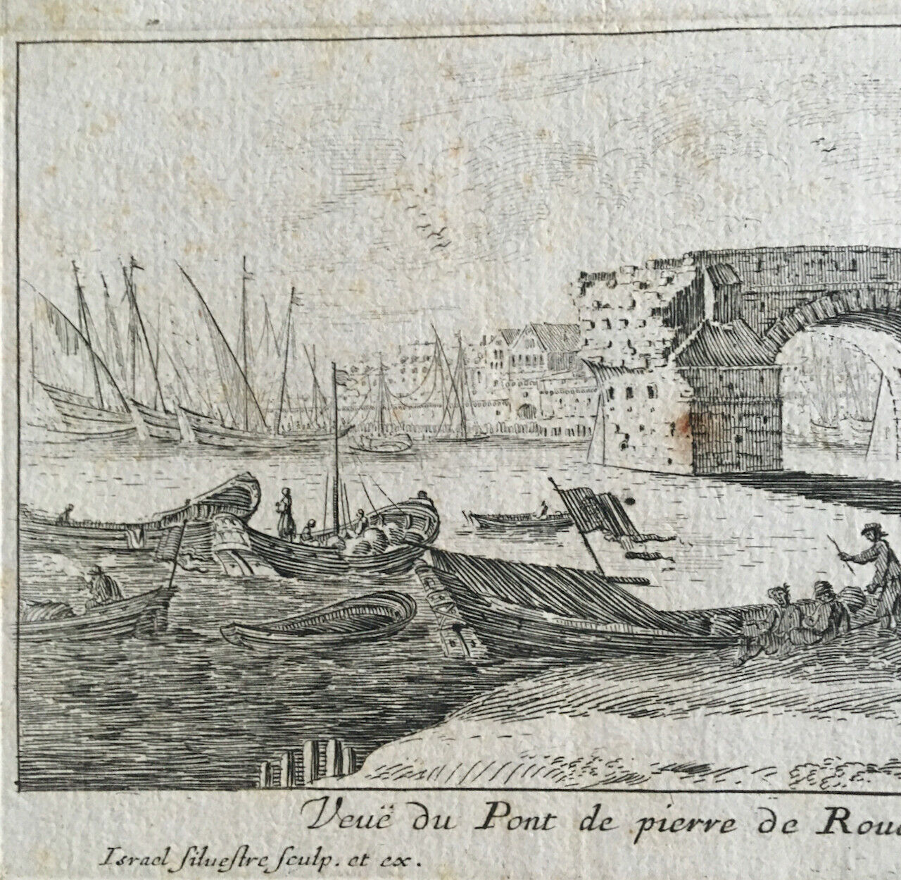 Israel Silvestre —  Veuë du Pont de pierre de Rouen  — circa 1660.