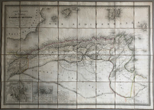 Lapie — Carte d'Alger et de Tunis — coloriée — Picquet — 76 x 107,5 cm. — 1829.