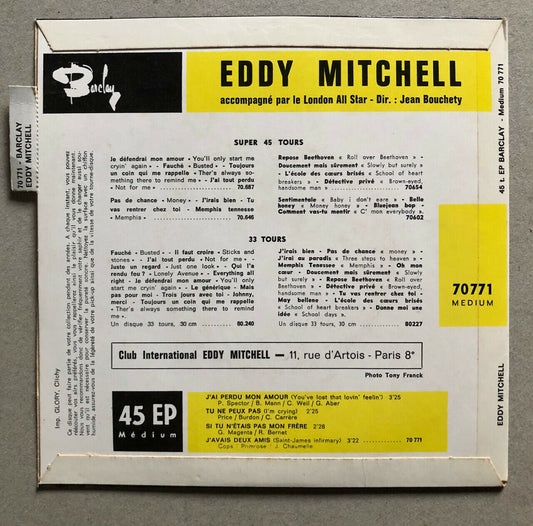 Eddy Mitchell — I lost my love + 3 — Barclay — 70771 M — 1965.