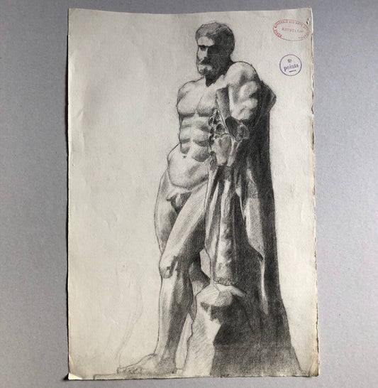 Statue d'après l'antique — dessin académique — fusain sur papier —  47,5 x 32 cm