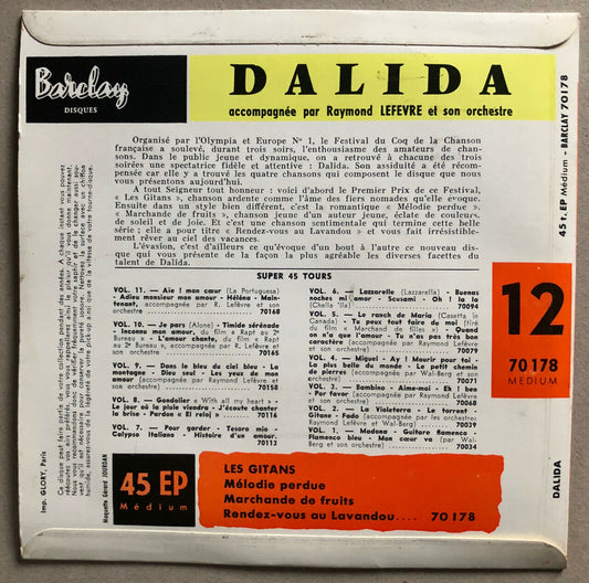 Dalida ‎— Les gypsies + 3 — EP 45 RPM 7" — Barclay — 70 178 — 1958.