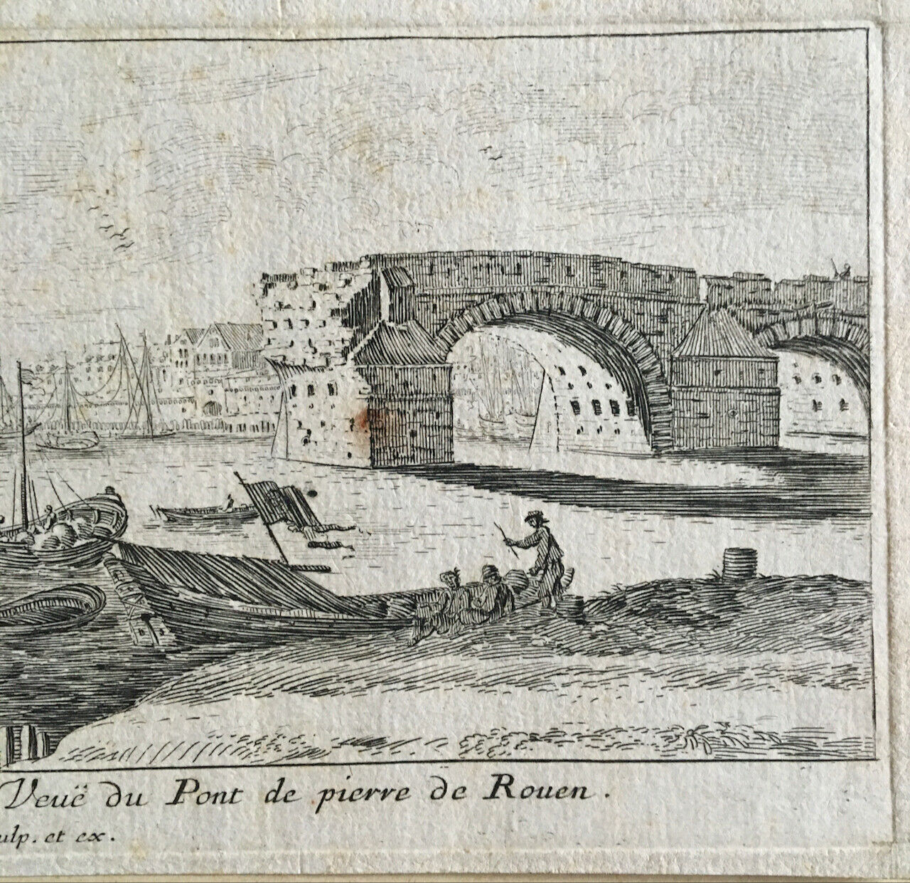 Israel Silvestre —  Veuë du Pont de pierre de Rouen  — circa 1660.