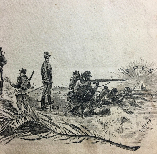 L. Henry — draft menu 36th Infantry Regiment — signed ink drawing.