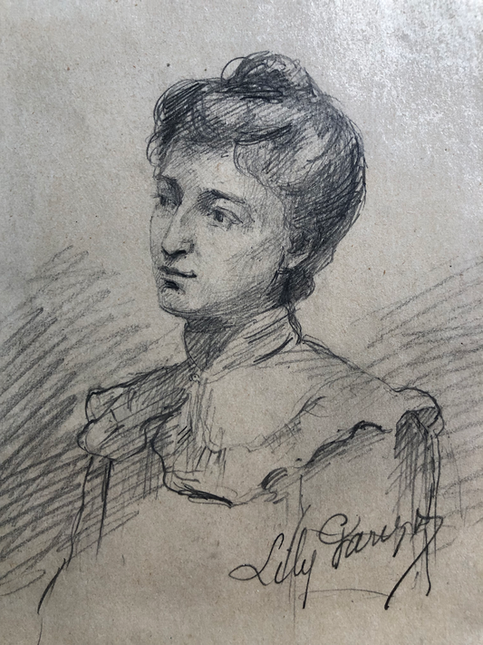 Lily Parizot — portrait  de jeune femme (autoportrait ?) signé en bas à droite.
