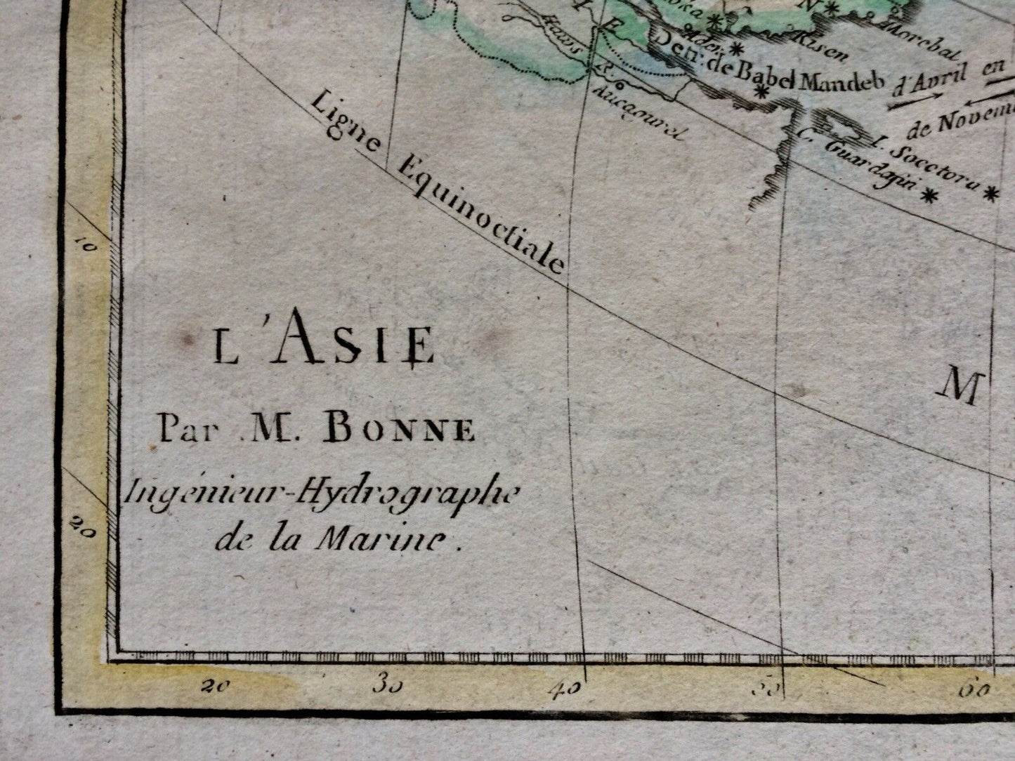 ASIA &amp; INDONESIA - M. BONNE HYDROGRAPHIC ENGINEER OF THE NAVY - WATERCOLOR 1780