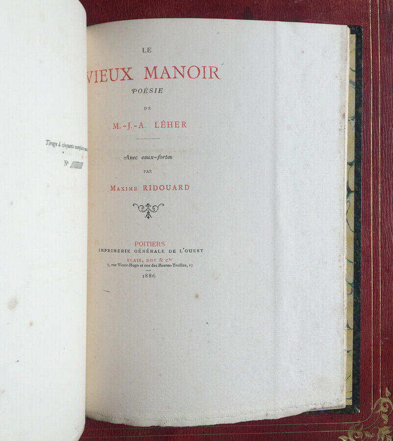 M.-J.-A. LÉHER - LE VIEUX MANOIR x 2 - É.O. - N°/50 - BLAIS, ROY POITIERS -1886