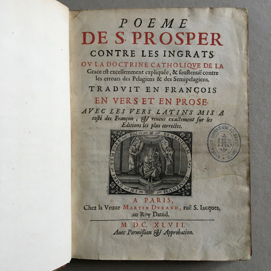 Lemaistre de Sacy — Poème de St Prosper contre les ingrats — Veuve Durand — 1647