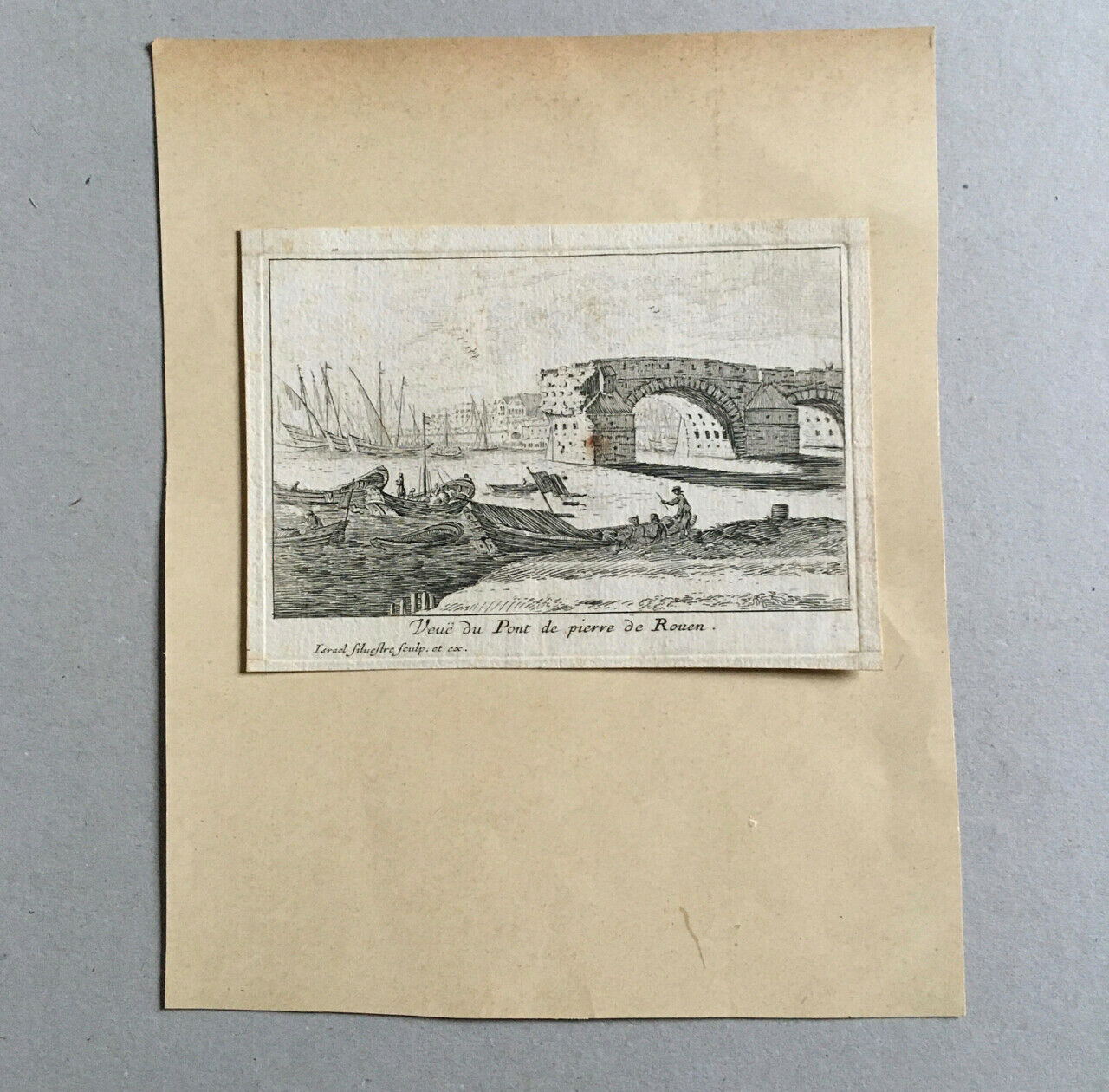 Israel Silvestre —  Veuë du Pont de pierre de Rouen  — circa 1660.