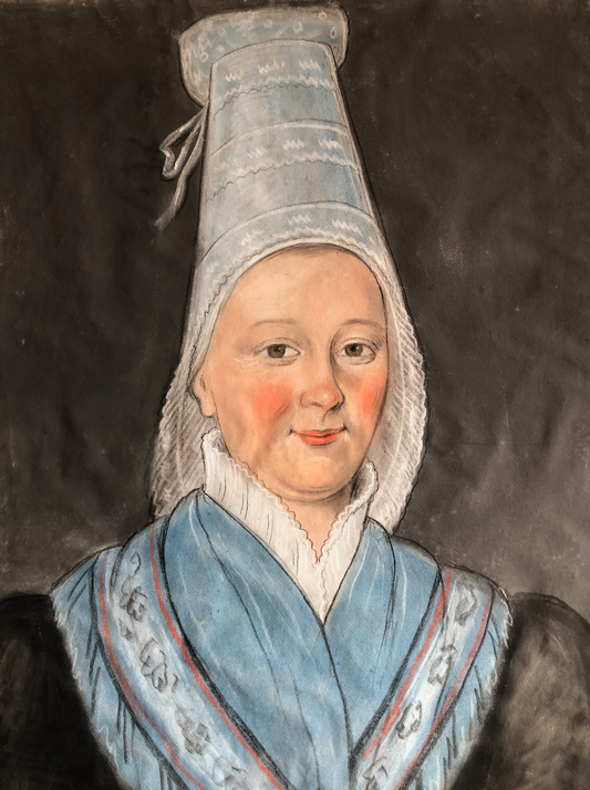 Portrait de bretonne à la coiffe — pastel sur papier gris — 576 x 425 mm. — XIXe