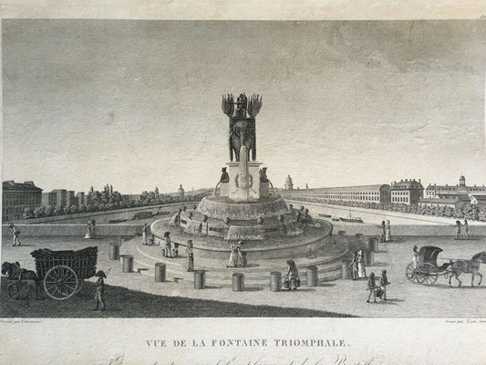 Pierre Courvoisier — Triumphal Fountain Place de la Bastille — engraving — c.1830