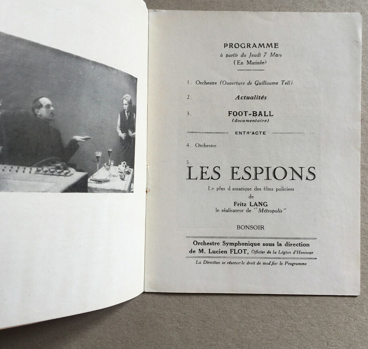 Fritz Lang — Les Espions — programme sortie originale cinéma Max Linder — 1929.