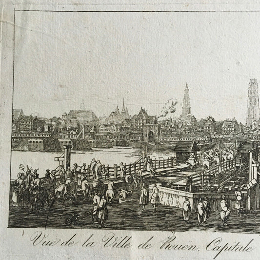 View of the city of Rouën, Capital of Normandy — signed etching — c. 1700.