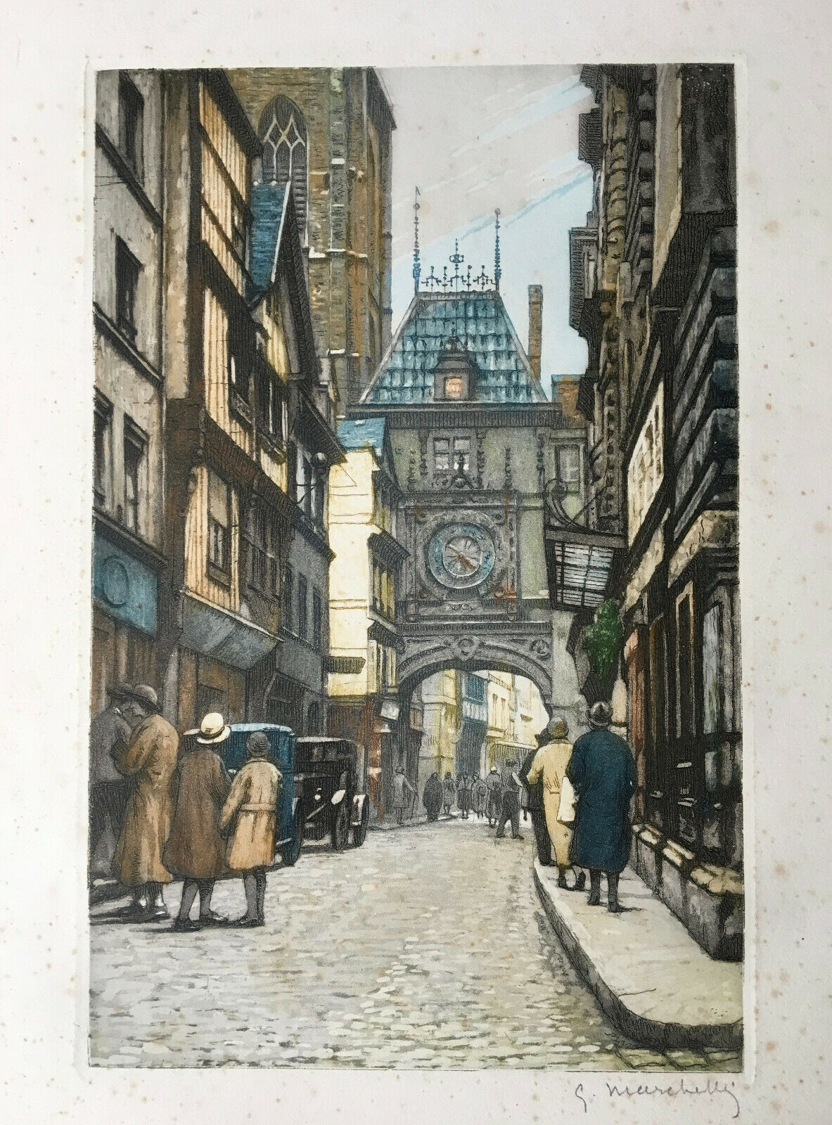 G. MARCHETTI - THE BIG CLOCK IN ROUEN - ORIGINAL SIGNED ETCHING - 1920.