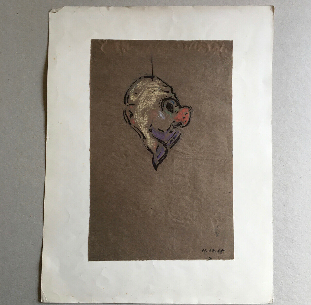Zeiger — pair of grotesque masks — ink &amp; monogrammed pastel — 1918.