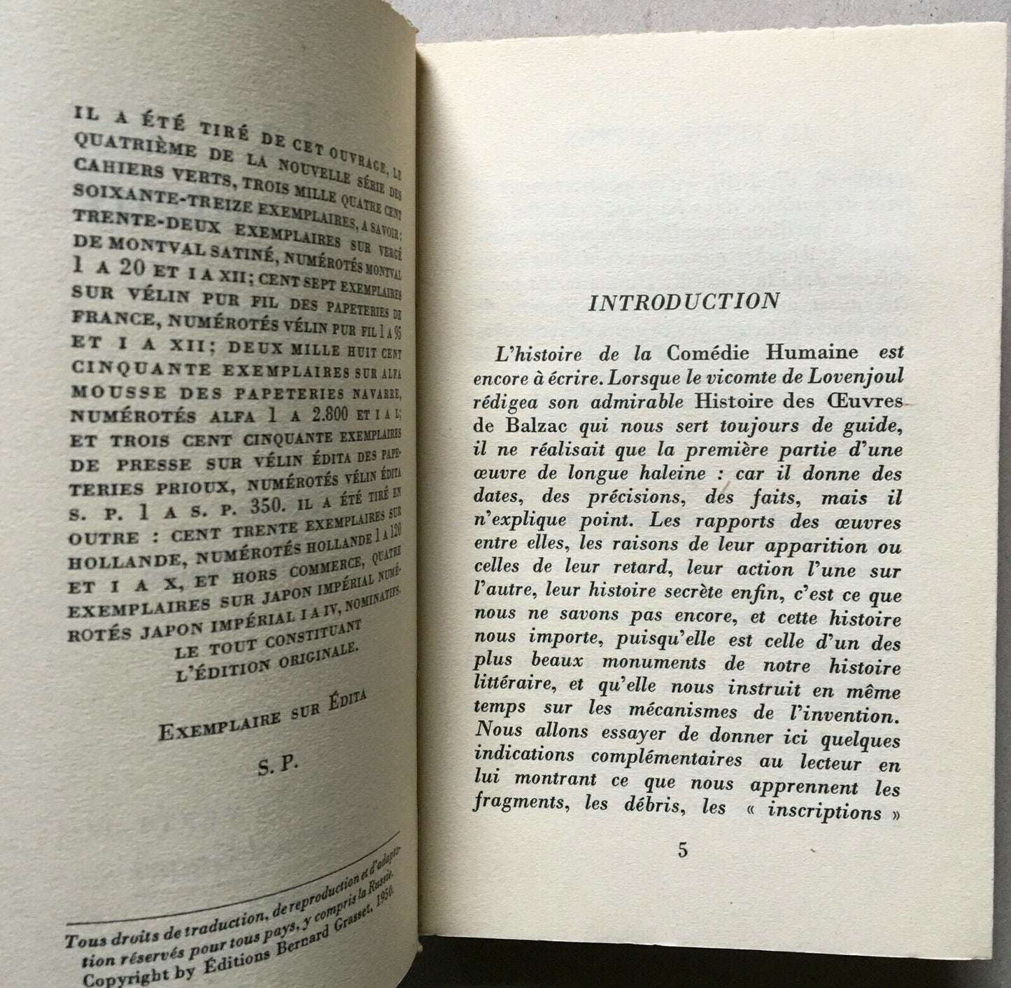 Honoré de Balzac — La femme auteur — É.O. — S.P. — Cahiers verts — Grasset 1950.