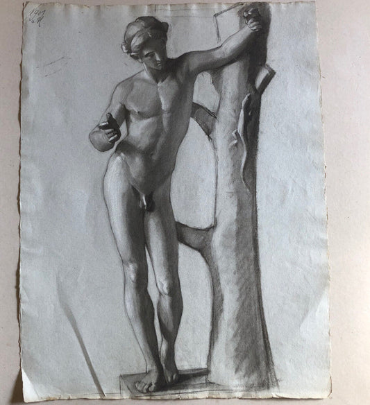 Apollon Sauroctone — fusain sur papier monogrammé et daté 1901 — 62 x 47 cm.