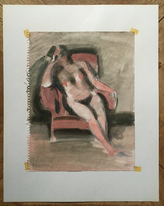 ROGER BLAQUIÈRE - NUDE SEATED IN AN ARMCHAIR - SIGNED &amp; DATED WATERCOLOR - 1971.