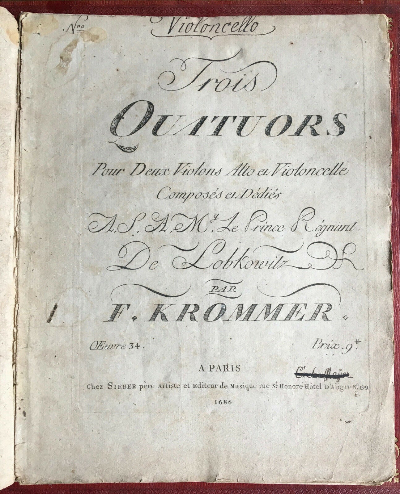 KROMMER / ROMBERG - SIX QUARTETS FOR CELLO - SIEBER PERE - circa 1800.