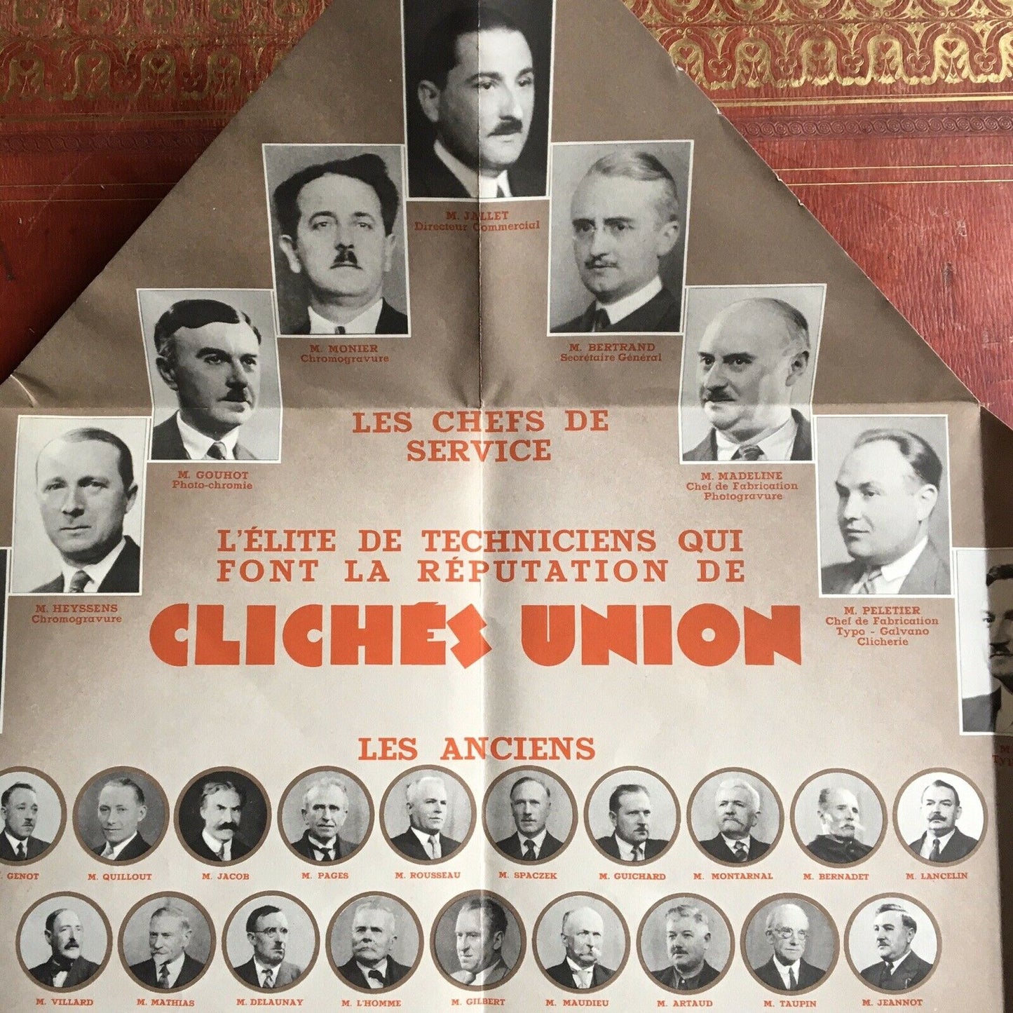 Clichés Union (Gillot…) fold-out advertising &amp; trombinoscope — lithography — 1930