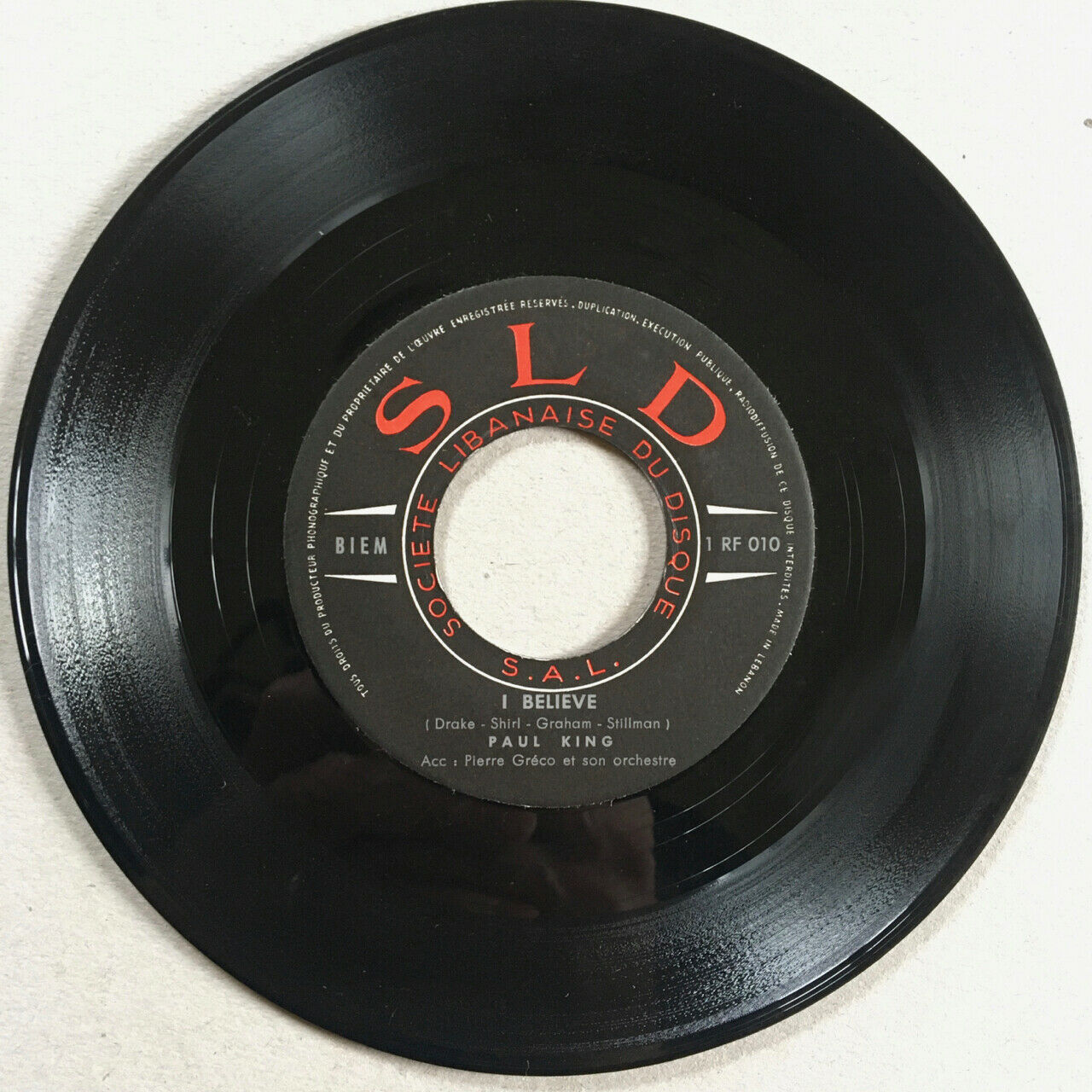 Paul King — I believe / My Bonny — rare 7" 45 rpm — SLD RF 010 — Lebanon — 1964