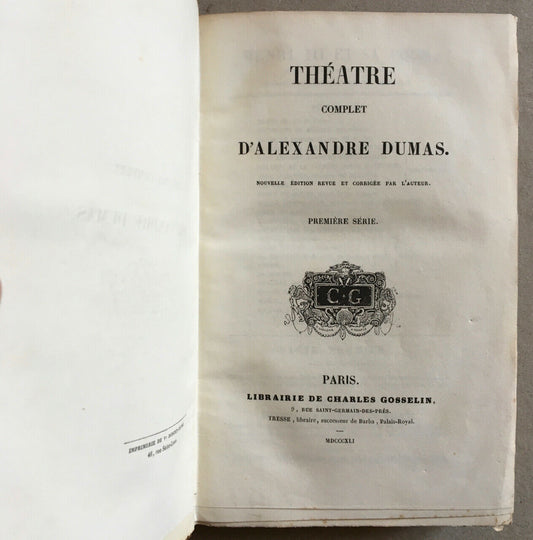 Dumas, Alexandre — Théâtre complet — 3 volumes — ex-libris Arnauldet — Gosselin — 1841